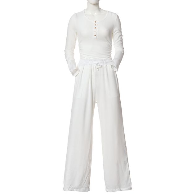 Pijama dama alba din doua piese cu bluza si pantaloni