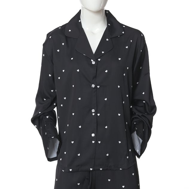 Pijama dama neagra cu inimioare albe