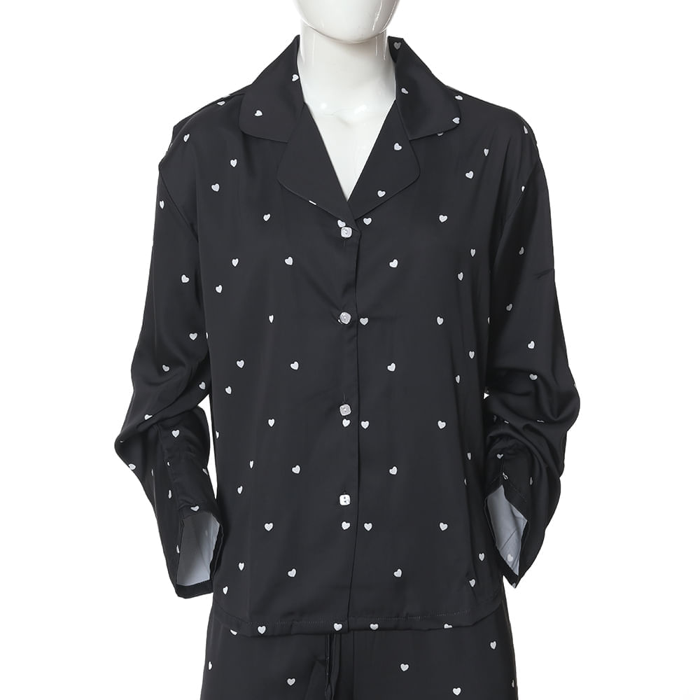 Pijama dama neagra cu inimioare albe - imagine 5