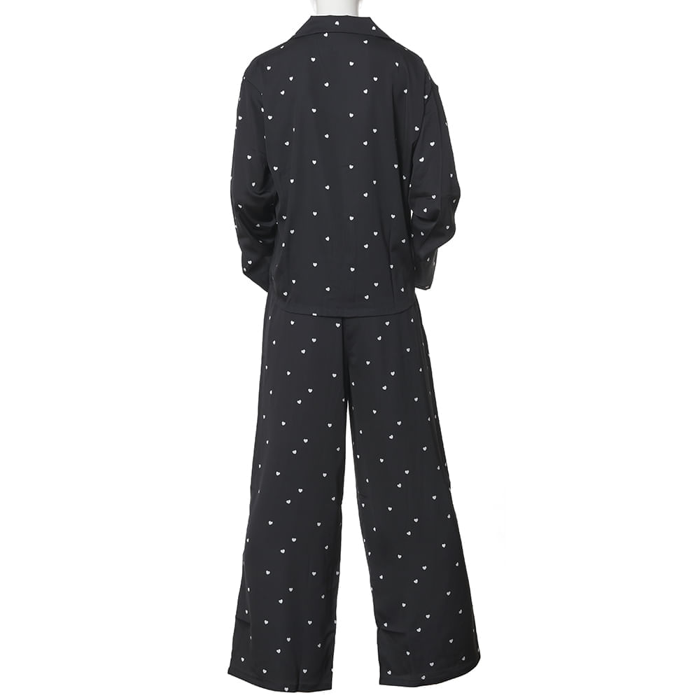 Pijama dama neagra cu inimioare albe - imagine 6