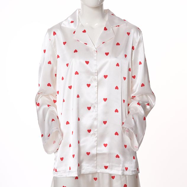Pijama dama alba cu inimioare rosii