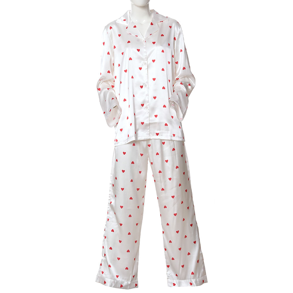 Pijama dama alba cu inimioare rosii - imagine 4