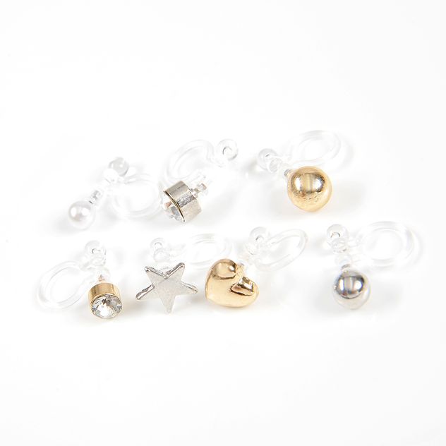 Cercei mici clip-on cu forme diverse si accente metalice