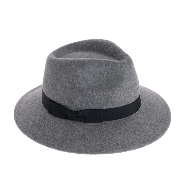 Palarie fedora gri cu panglica neagra