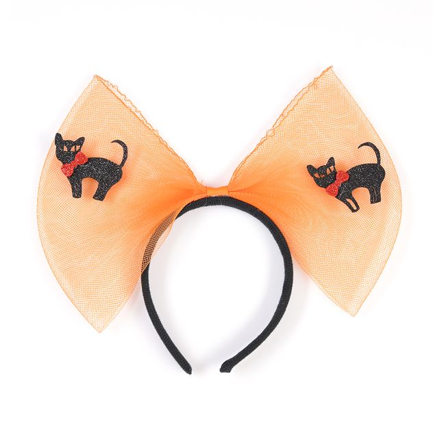 Bentita Halloween cu fundita portocalie si pisici negre