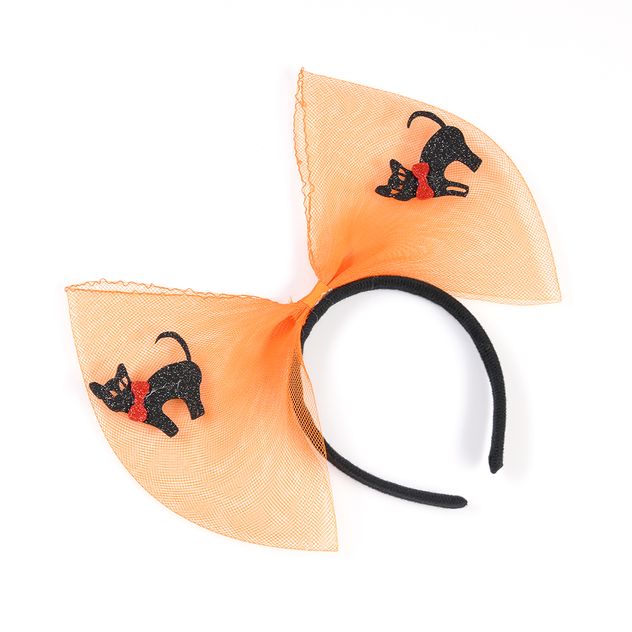 Bentita Halloween cu fundita portocalie si pisici negre