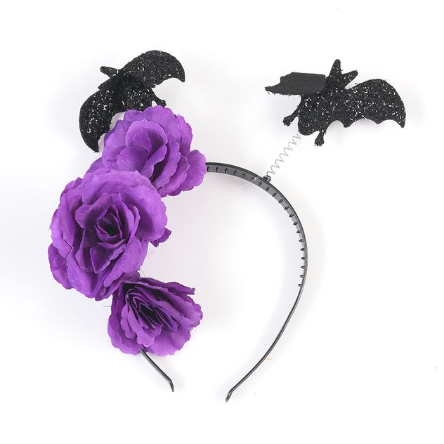 Bentita Halloween cu lilieci negri si flori mov