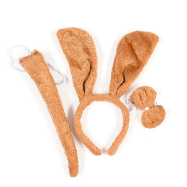 Set costum iepuras maro cu urechi, coada si papion