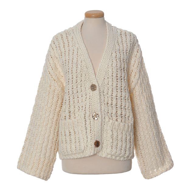Cardigan crem tricotat cu nasturi mari