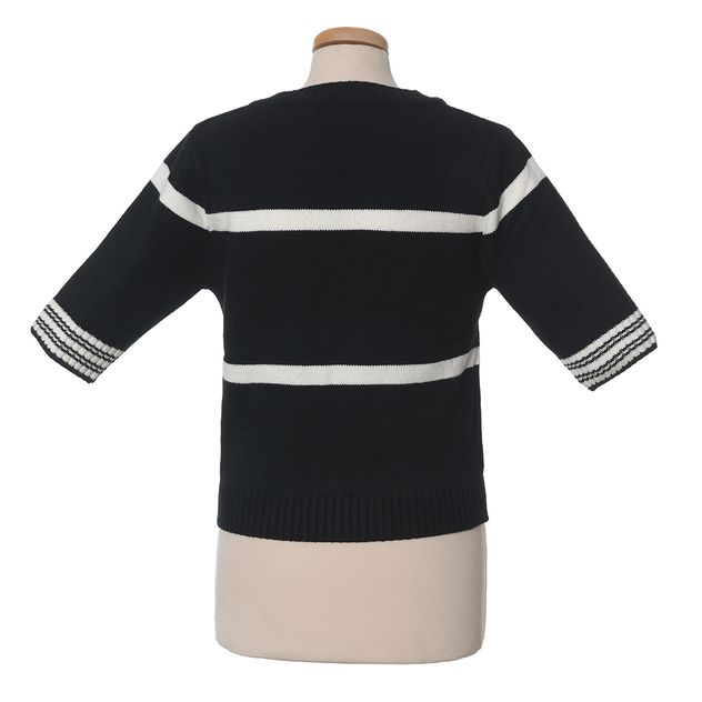 Pulover negru cu dungi albe si maneca scurta