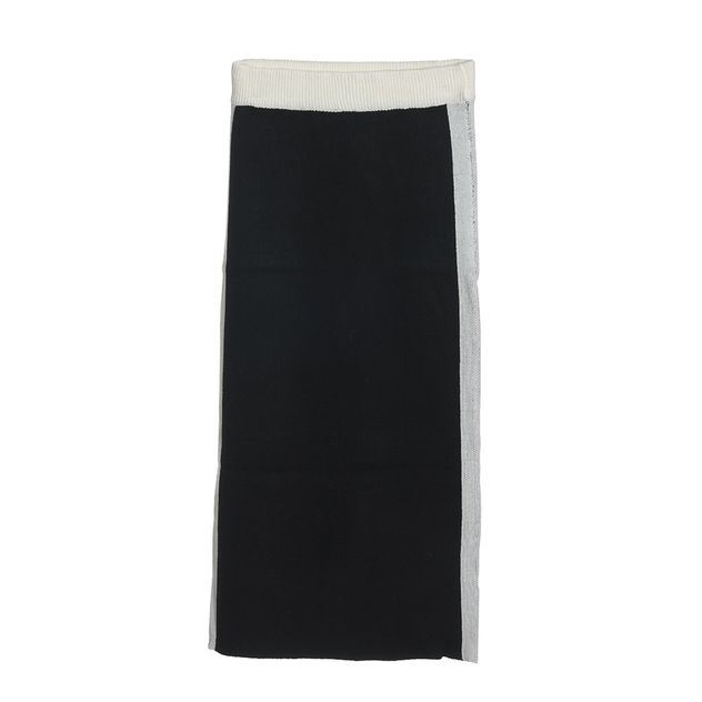 Fusta eleganta neagra cu dungi albe si talie elastica