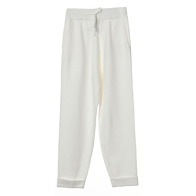 Pantaloni casual albi cu talie elastica