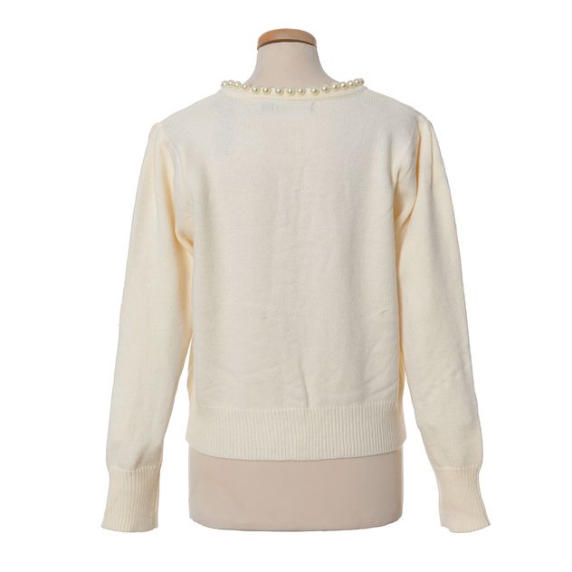 Cardigan alb elegant cu perle aplicate