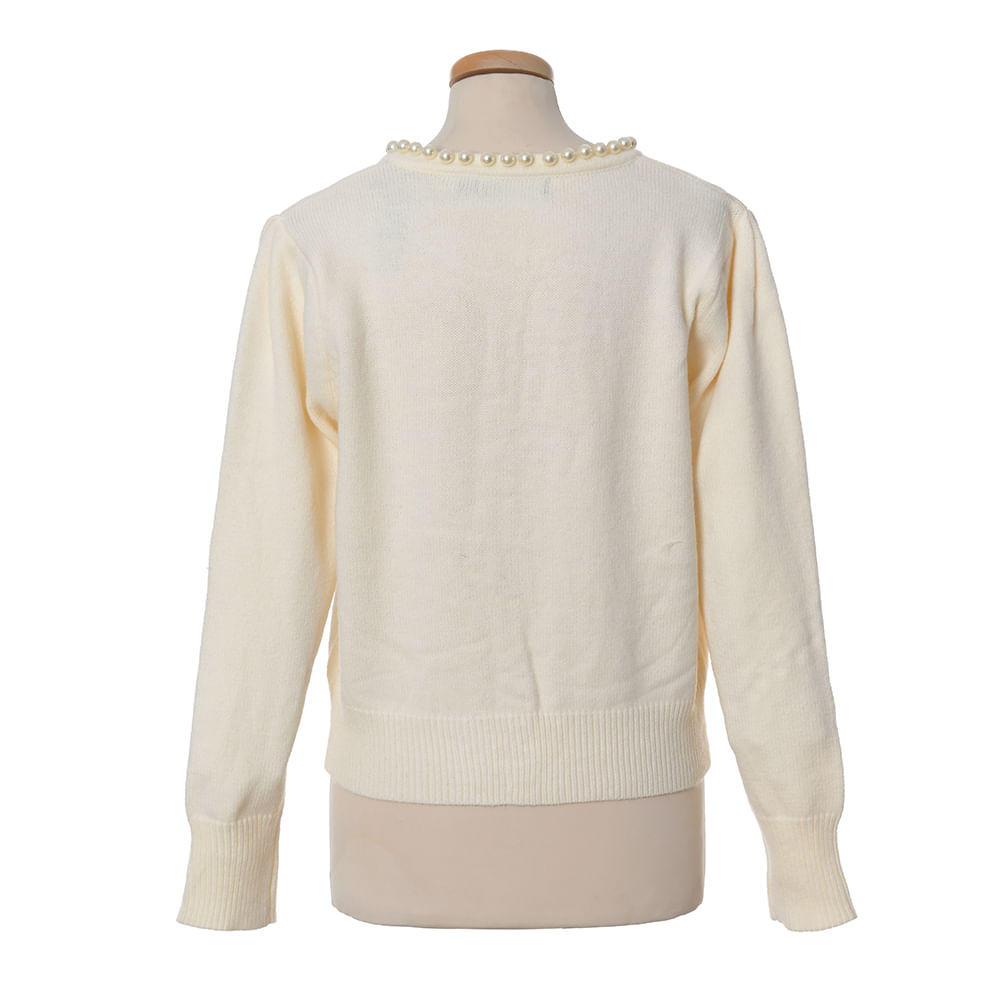 Cardigan alb elegant cu perle aplicate - imagine 3