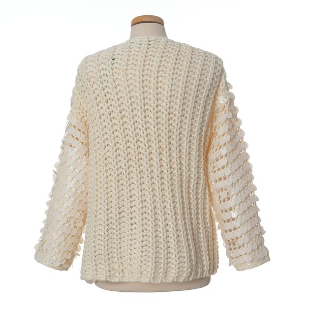 Cardigan crem cu maneci decorate cu paiete