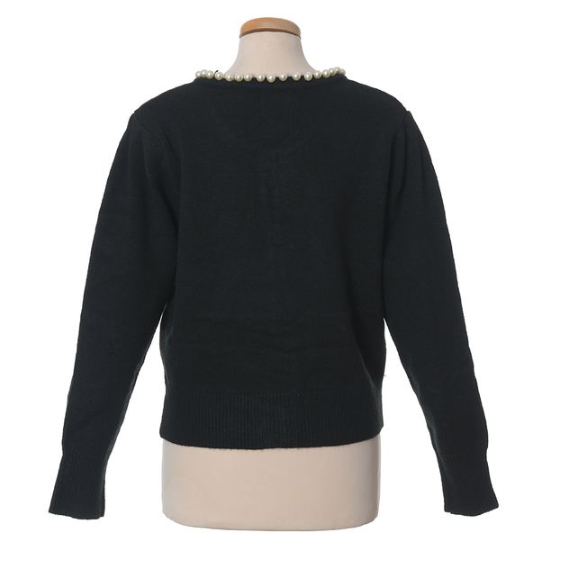 Cardigan negru elegant cu perle aplicate