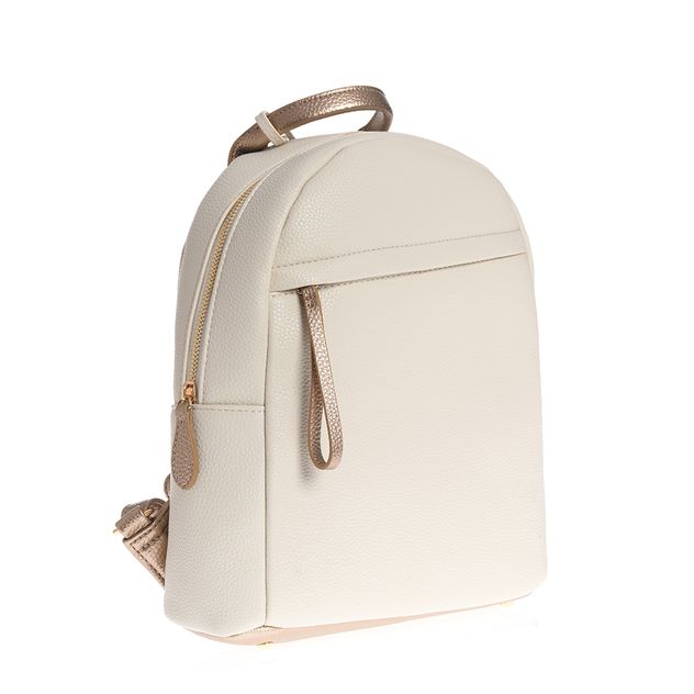 Rucsac elegant crem din piele ecologica cu accente aurii