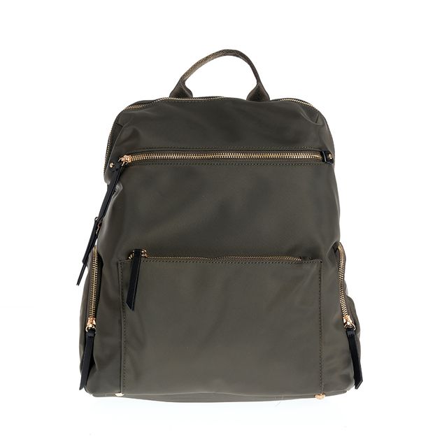 Rucsac kaki cu design urban si fermoare aurii