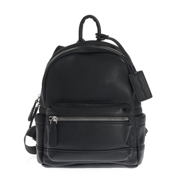 Rucsac negru texturat cu buzunare frontale si accesorii argintii