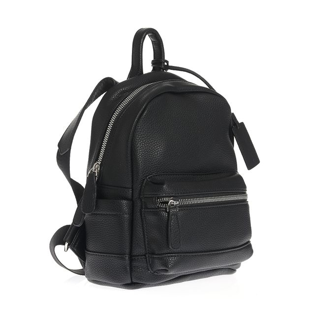 Rucsac negru texturat cu buzunare frontale si accesorii argintii