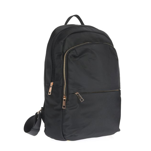 Rucsac negru cu design functional si fermoare aurii