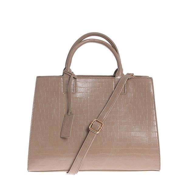 Geanta office bej cu textura croco si bareta detasabila