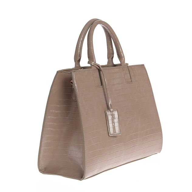 Geanta office bej cu textura croco si bareta detasabila