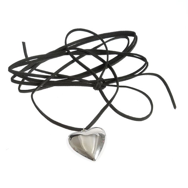 Colier snur lung cu pandantiv inimioara argintie