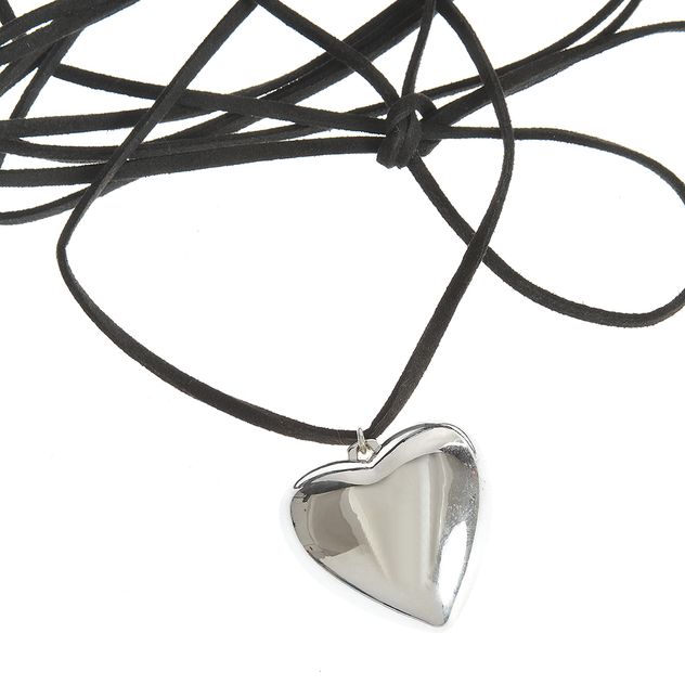 Colier snur lung cu pandantiv inimioara argintie
