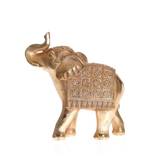 Statueta decorativa elefant auriu cu trompa ridicata