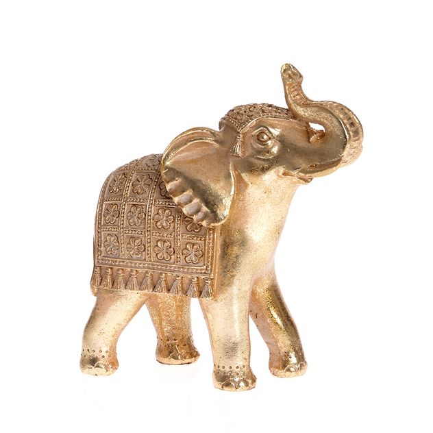 Statueta decorativa elefant auriu cu trompa ridicata