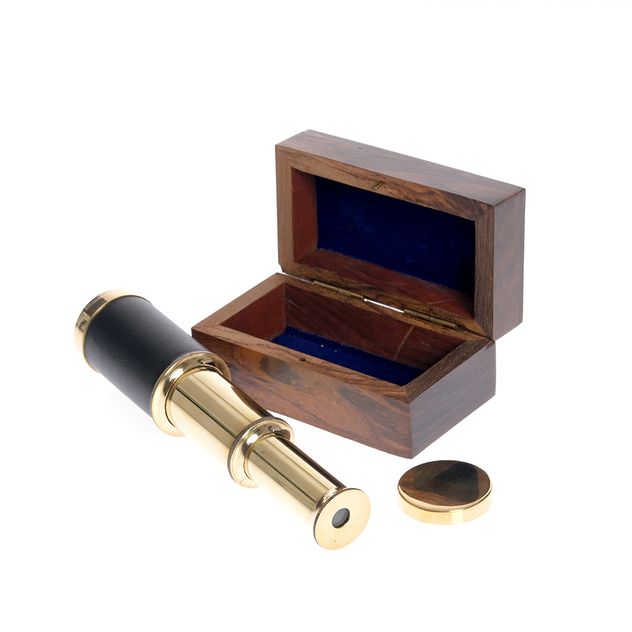 Telescop decorativ extensibil din alama cu cutie lemn
