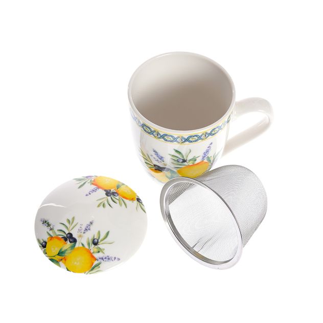 Cana portelan cu capac si infuzor inox , 350 ml,  imprimeu citrice