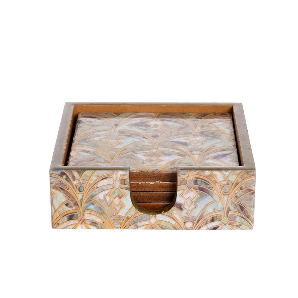 Set 4 suporturi pentru pahare cu model decorativ sidefat