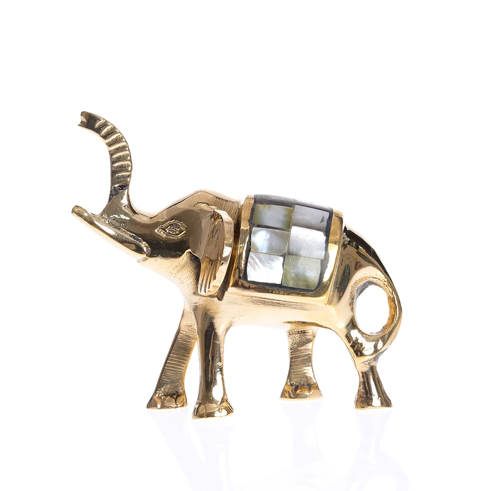 Statueta elefant cu trompa ridicata si insertii sidefate