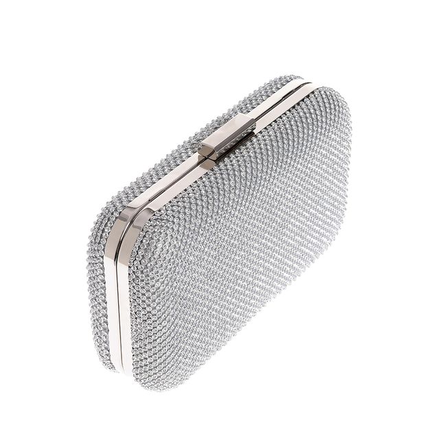 Clutch argintiu cu pietre si lant metalic