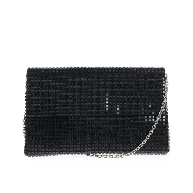 Geanta plic cu pietre negre si bareta argintie din lant