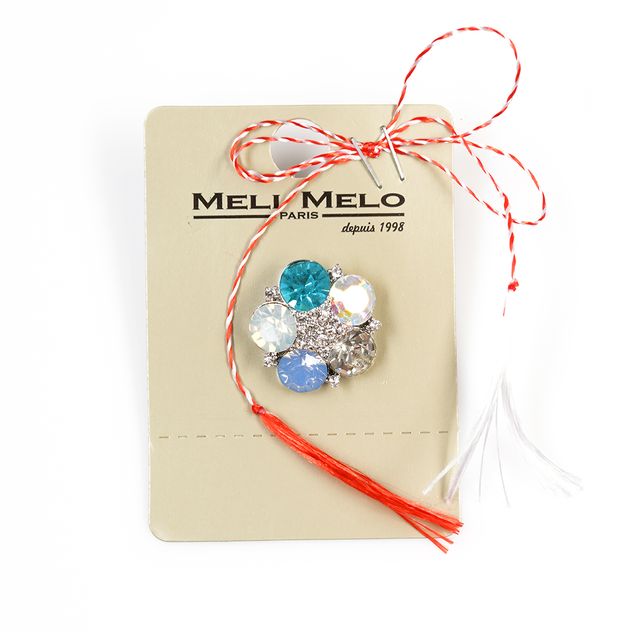 Brosa martisor floare eleganta cu pietre albastre