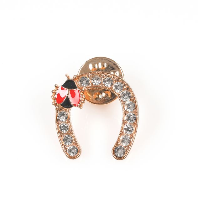 Brosa martisor potcoava aurie cu pietre acrilice si buburuza