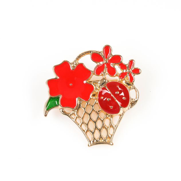 Brosa martisor cos cu flori rosii