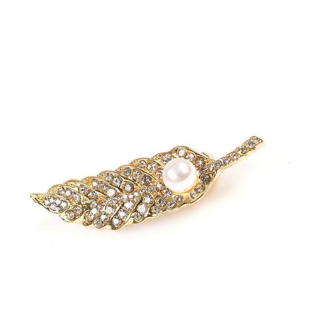 Brosa martisor frunza aurie cu perla