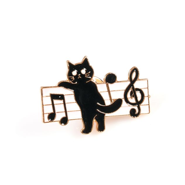 Brosa martisor pisica neagra si note muzicale