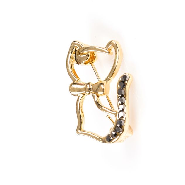 Brosa martisor pisica aurie cu pietre negre si fundita