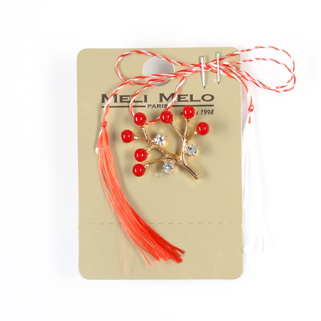 Brosa martisor copac auriu cu pietre rosii