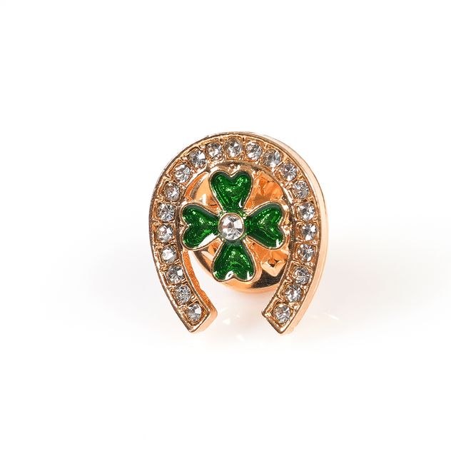 Brosa martisor potcoava aurie cu trifoi verde