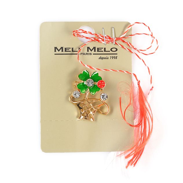 Brosa martisor cos auriu cu trifoi