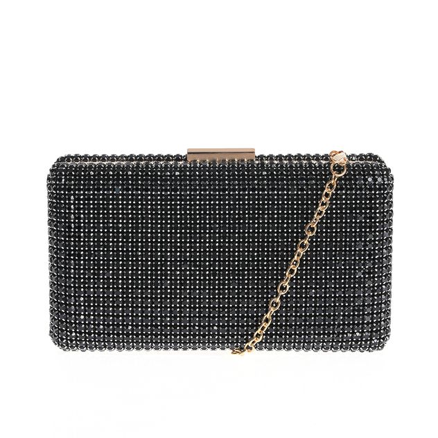 Geanta plic cu pietre negre si bareta aurie din lant