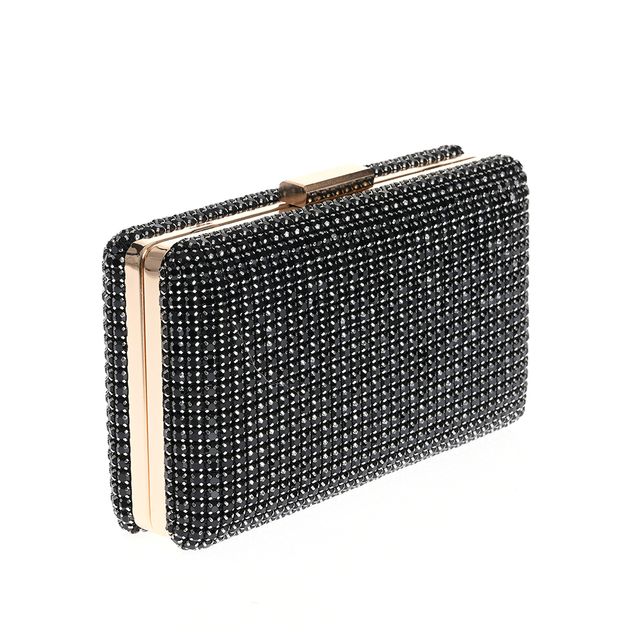 Geanta plic cu pietre negre si bareta aurie din lant