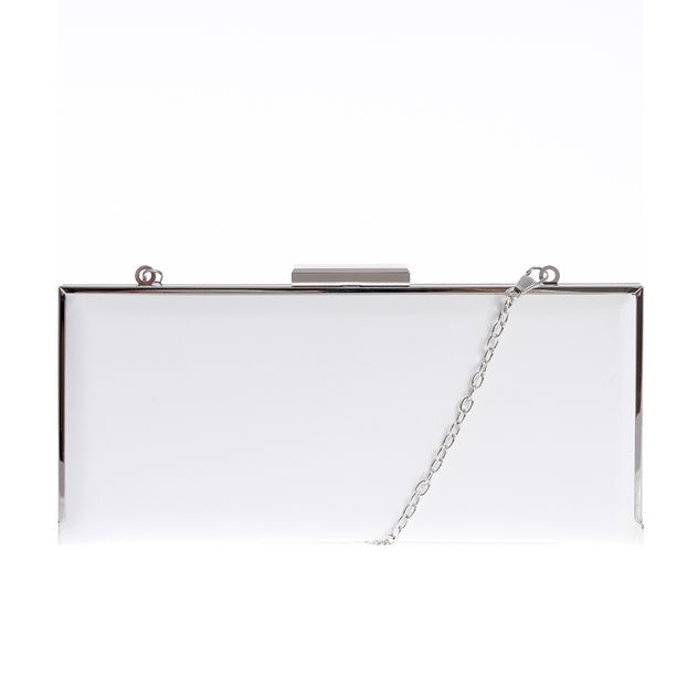 Clutch alb elegant cu lant argintiu