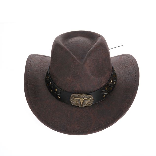 Palarie cowboy maro cu banda si medalion vintage